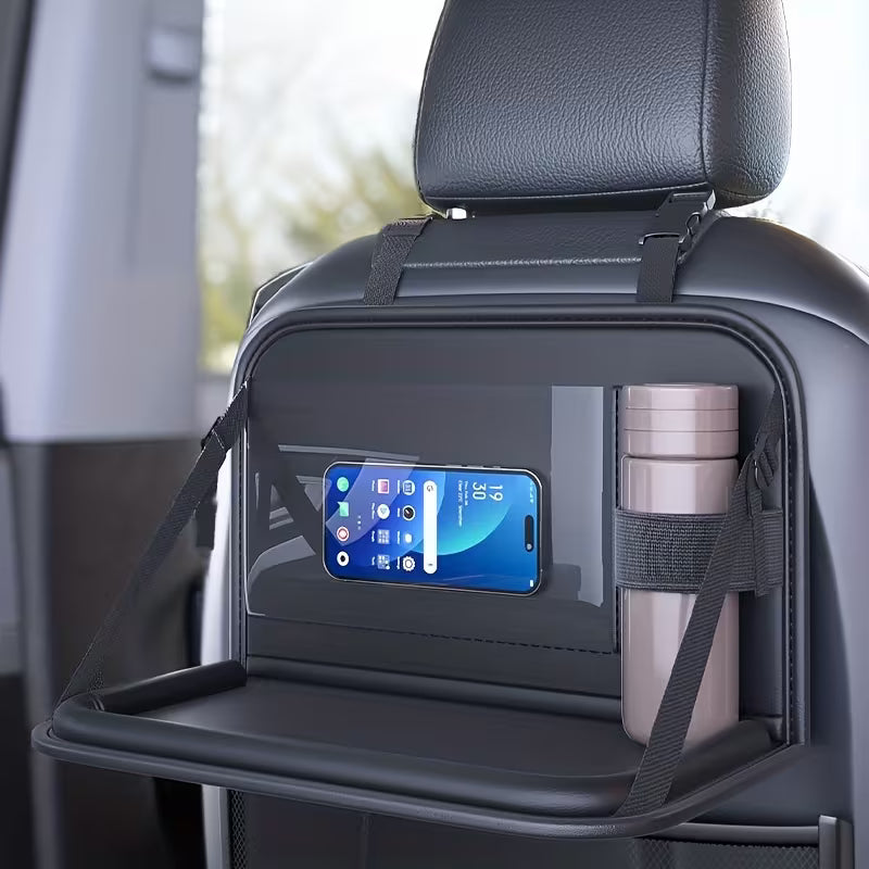 Car Folding Small Table Backrest Dining Table Multifunctional Storage Bag Seat Back Organizer Box Made of Faux Leather,