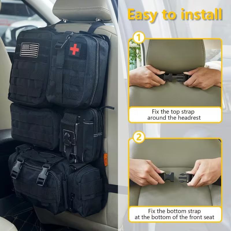 6pcs Car Seat Backrest Storage Bag, Upgraded Car Panel Organizer, Detachable MOLLE Hanging Bag,