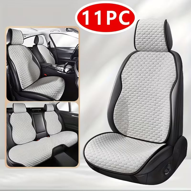 11pcs Car Seat Cushion Set, New Ice Bean Design, Small Hexagon Pattern, Summer Comfort, Exquisite Design, Cool and Breathable for Summer, Anti-Slip