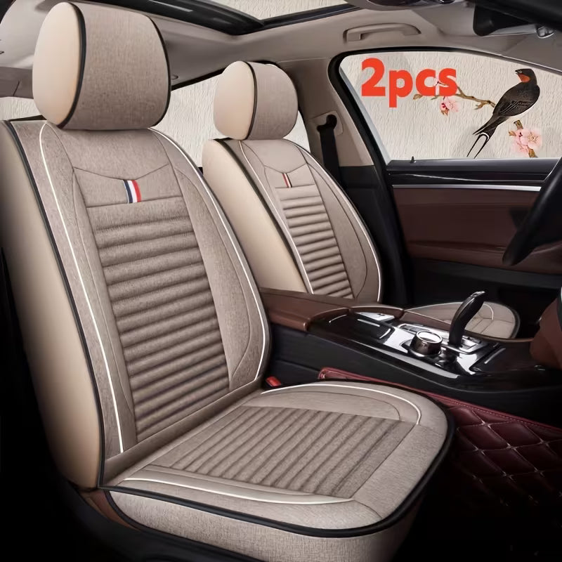 Elegant Linen Breathable Car Front Seat Cover. Suitable for Front Double Seat Protection Cover, All Seasons, Universal for Most Car Models