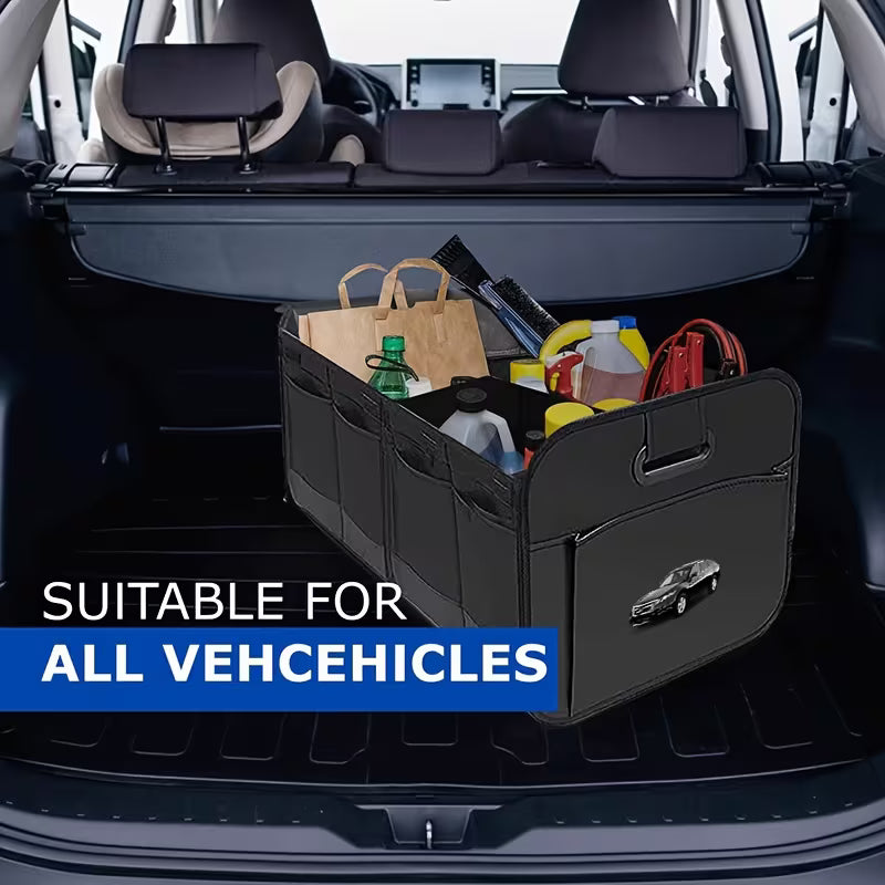 1pc Large Capacity Heavy Duty Oxford Trunk Organizer, Foldable Multi-Compartment Car Storage Box with Reinforced Handle
