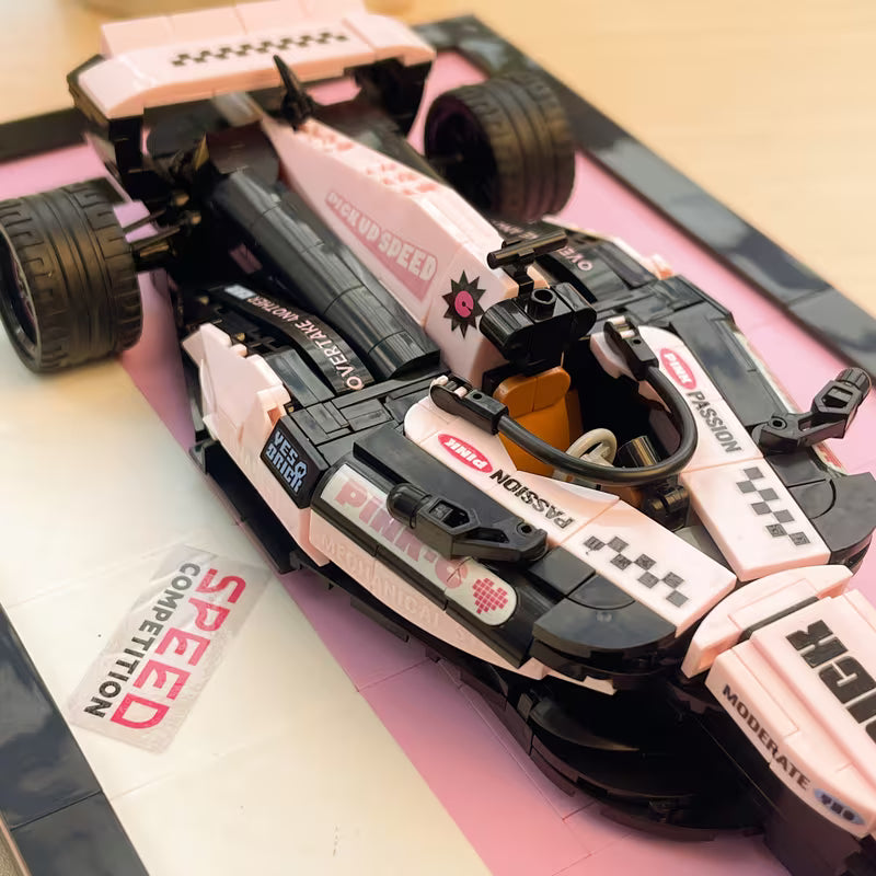 Small-particle Building Blocks, Pink Race Car Building Blocks, Dual-purpose for Display and Hanging, Highly Practical, Birthday and Christmas Gift