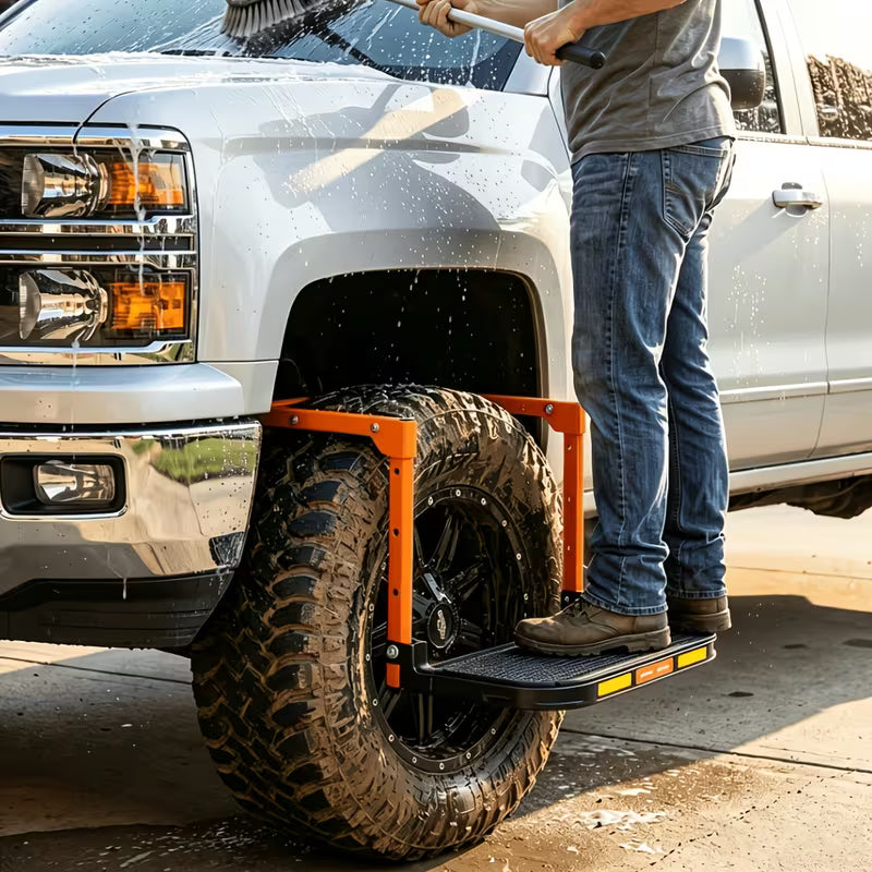 Heavy Duty Foldable Tire Step With Anti-Slip Texture, Adjustable Height, 300/650 LBS Load Capacity, Fits Tires Up To 13.5" & 15" Wide, Portable Roof Rack Climbing Step