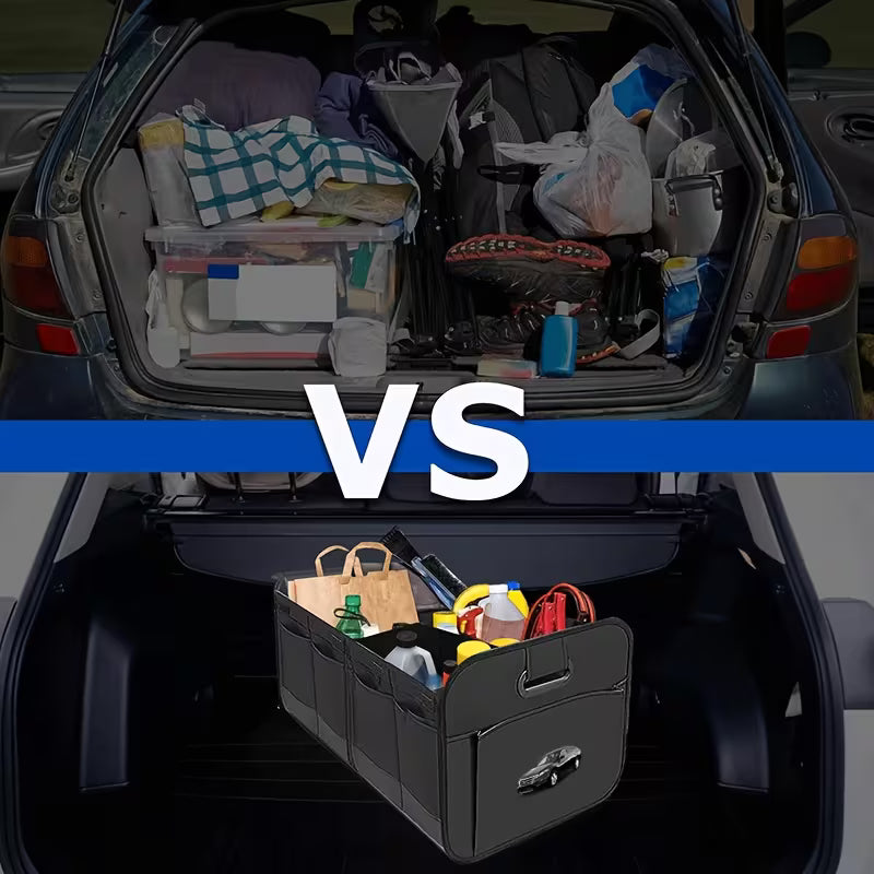 1pc Large Capacity Heavy Duty Oxford Trunk Organizer, Foldable Multi-Compartment Car Storage Box with Reinforced Handle