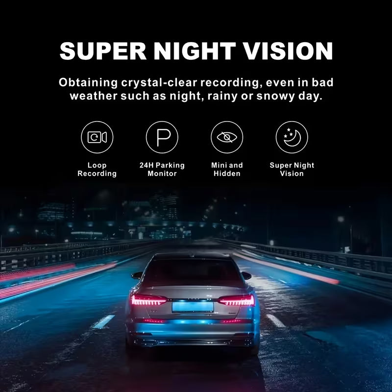 4-Channel Dash Cam, 1080P Front + 720P Other Channels, Night Vision, Loop Recording & G-Sensor