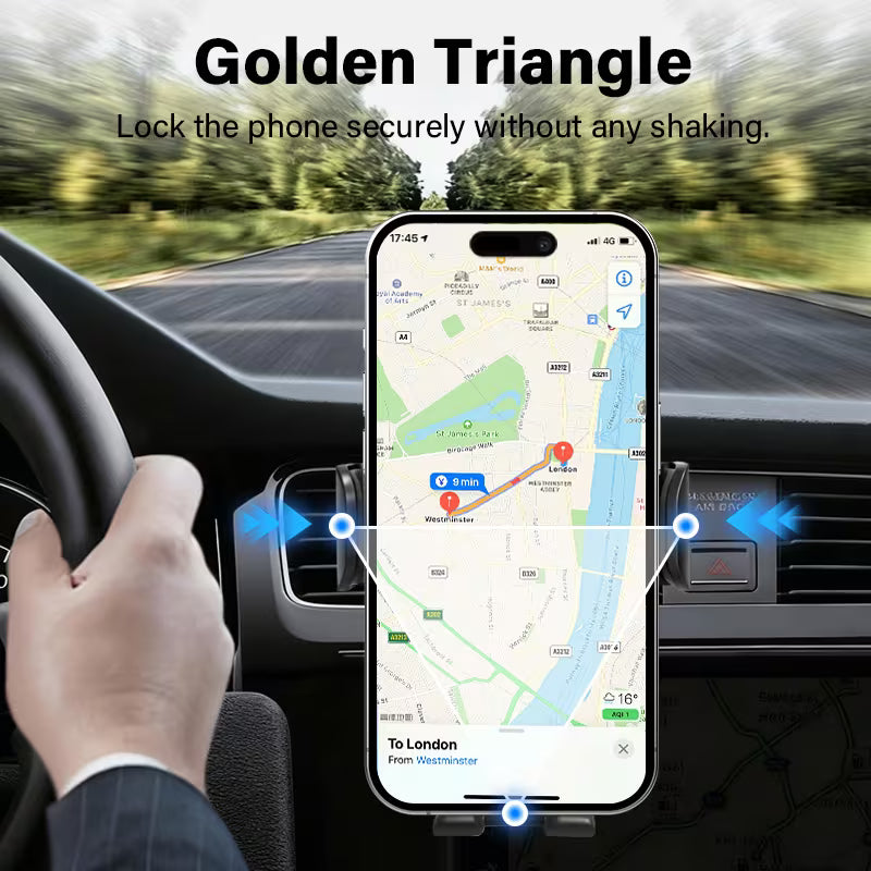 15W Car Wireless Charger Phone Holder, Non-Blocking Camera, Suction Cup & Air Vent Hook