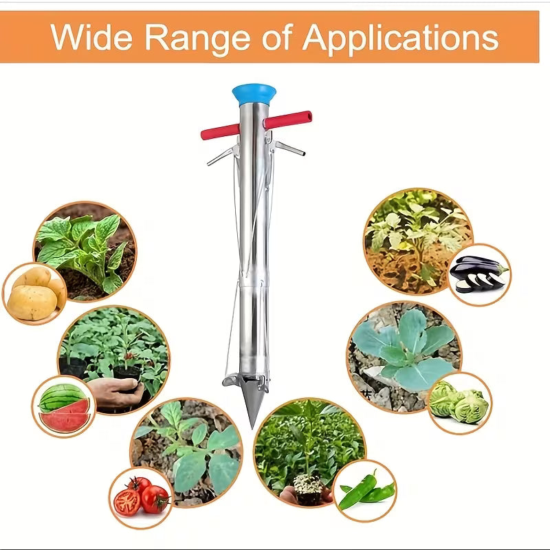 1pc Modern Stainless Steel Garden Transplanting Tool, Long Handle Bulb Planter, Multi-Functional Vegetable Seedling Planter
