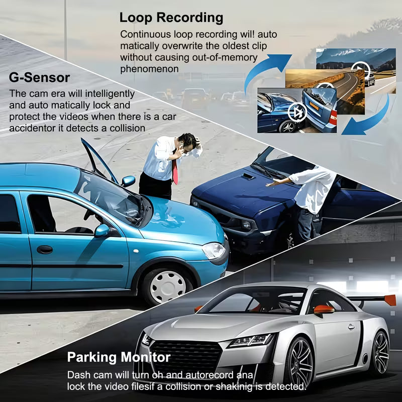 [1080P, 720P] 4-Channel Dash Cam: 1080P Front + 720P Other Channels, Night Vision, Loop Recording, G-Sensor, Parking Monitor (Hardwire Kit Required),