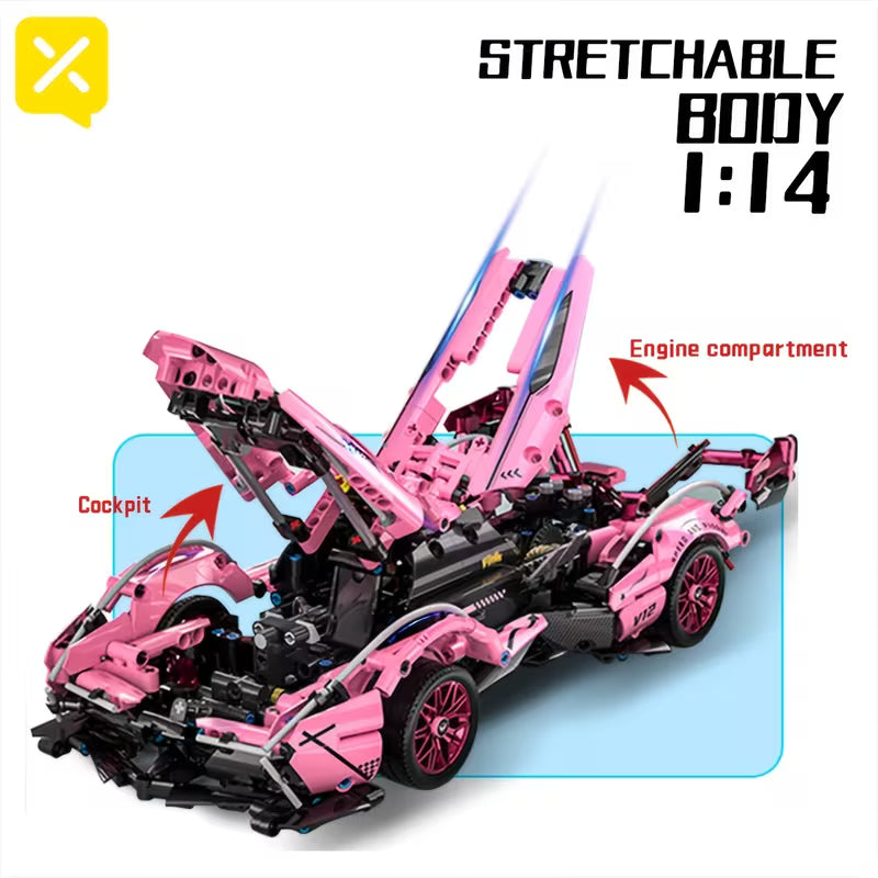 1000PCS Pink Super Sports Car Building Blocks, DIY Model Kit