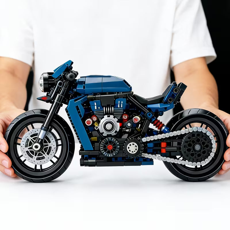 1:8 Blue Retro Technic Motorcycle Building Blocks