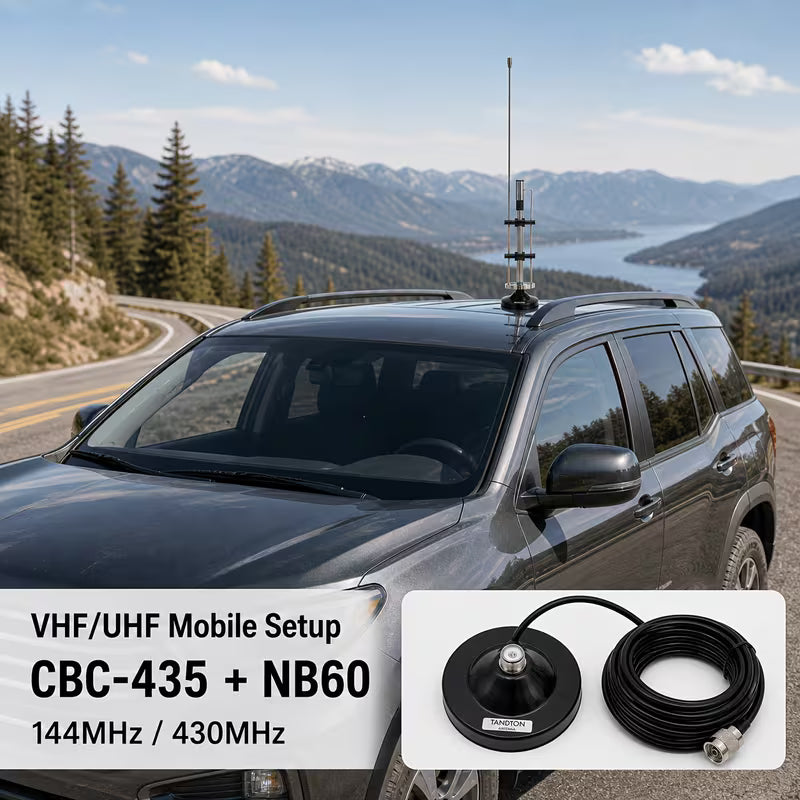 VHF UHF Car Radio Antenna Kit, CBC-435 15.7 Inch Mobile Antenna with NB60 Base, 5M Cable