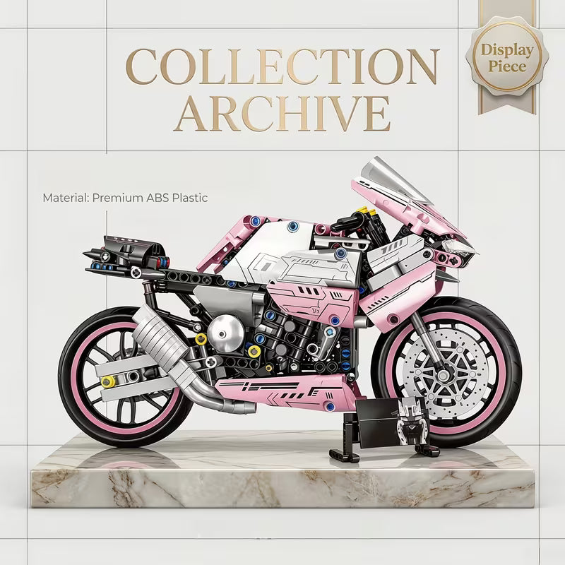 Pink Motorcycle Building Blocks, Sports Style Model Kit