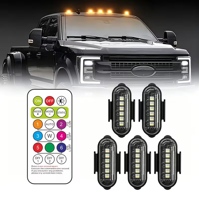 5pcs RGB Rechargeable Running Rooftop Lights for Trucks, Marker Lights for Bicycle, Car & Picku