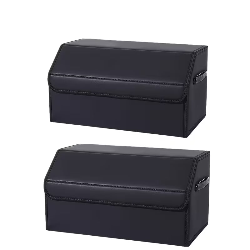 2pcs Car Trunk Organizer Set, Faux Leather Storage Bins, Extra Large Size, Lid Included