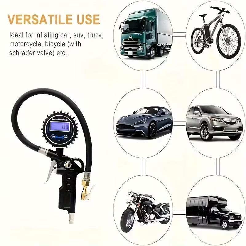 Digital Tire Pressure Gauge/with Inflator, 250 PSI Air Chuck and Compressor Tttachment/Heavy-duty/with Quick-connect Coupler, 0.1 Display Resolution/for Automotive Accessories Motorcycles