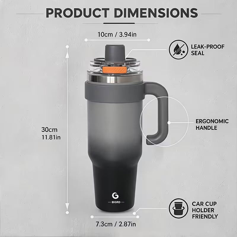 BIGRD 40Oz Vacuum Insulated Travel Tumbler, 1182Ml Double Wall Stainless Steel Cup with Handle And Straw Lid,