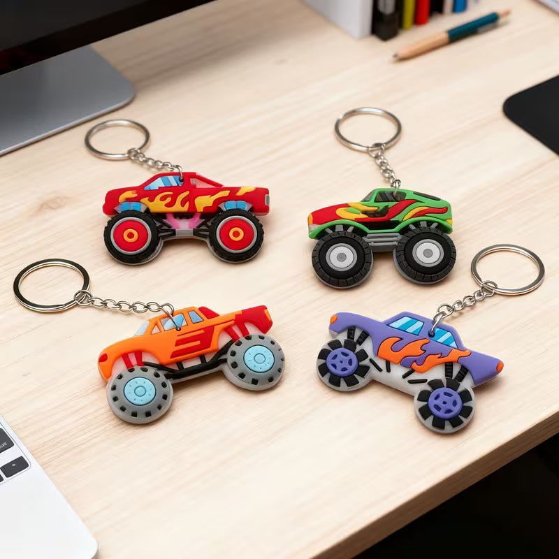 6Pcs Cartoon Truck Keychains, Racing-Themed PVC Off-Road Vehicle Charms