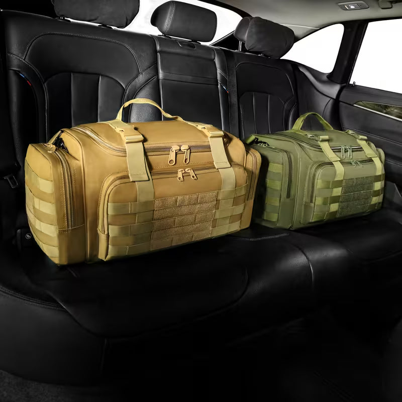 Heavy-Duty MOLLE-Compatible Car Seat Organizer with Multi-Pocket Storage Bag, Zipper Closure Suitable for Travel,