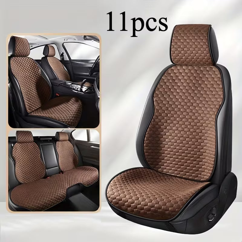 11pcs Car Seat Cushion Set, New Ice Bean Design, Small Hexagon Pattern, Summer Comfort, Exquisite Design, Cool and Breathable for Summer, Anti-Slip