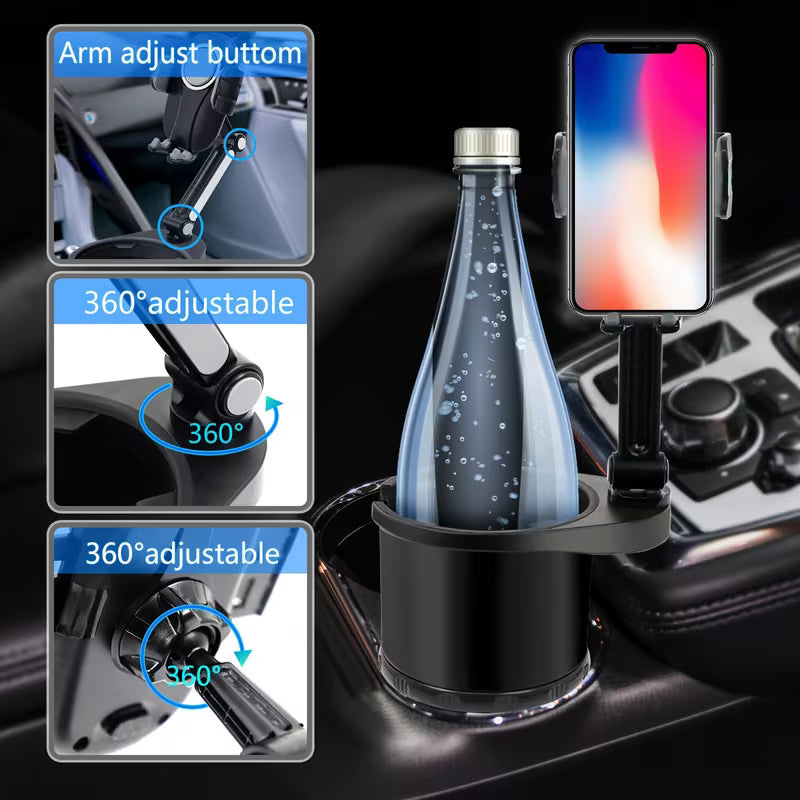 2-in-1 Phone Holder & Cup Holder, Multifunctional Car Phone Stand