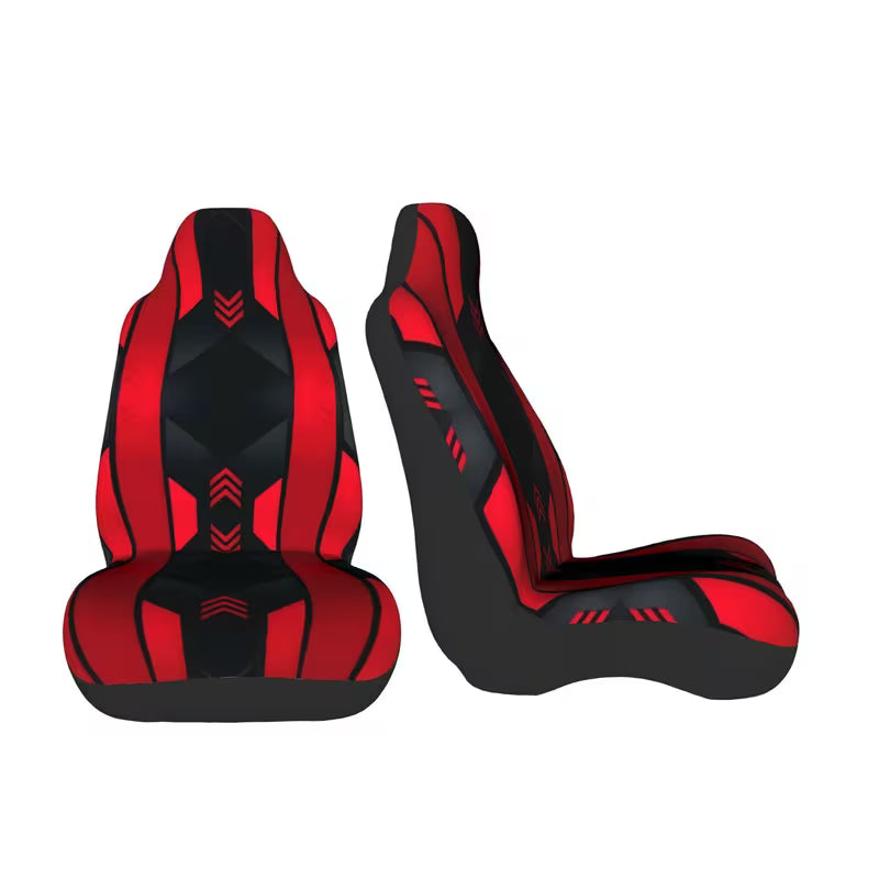 2pcs Red and Black Mech LineUniversal Car Seat Covers - Machine Washable, Easy to Install, Durable Design - Enhances the Beauty and Comfort of Your Car's Interior.
