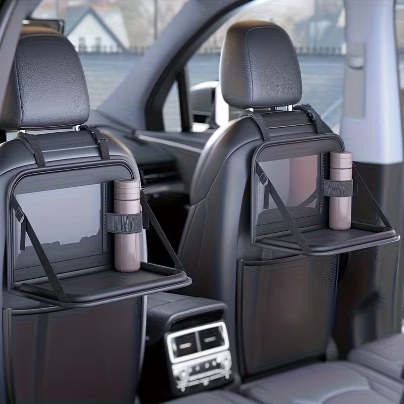 Car Folding Small Table Backrest Dining Table Multifunctional Storage Bag Seat Back Organizer Box Made of Faux Leather,