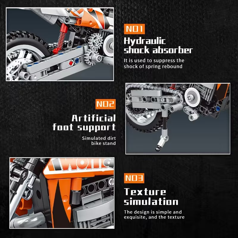 WOMA Building Blocks Off-Road Motorcycle Model Boys' Puzzle Assembly Toy Desktop Decoration Ornament Birthday Holiday Gift