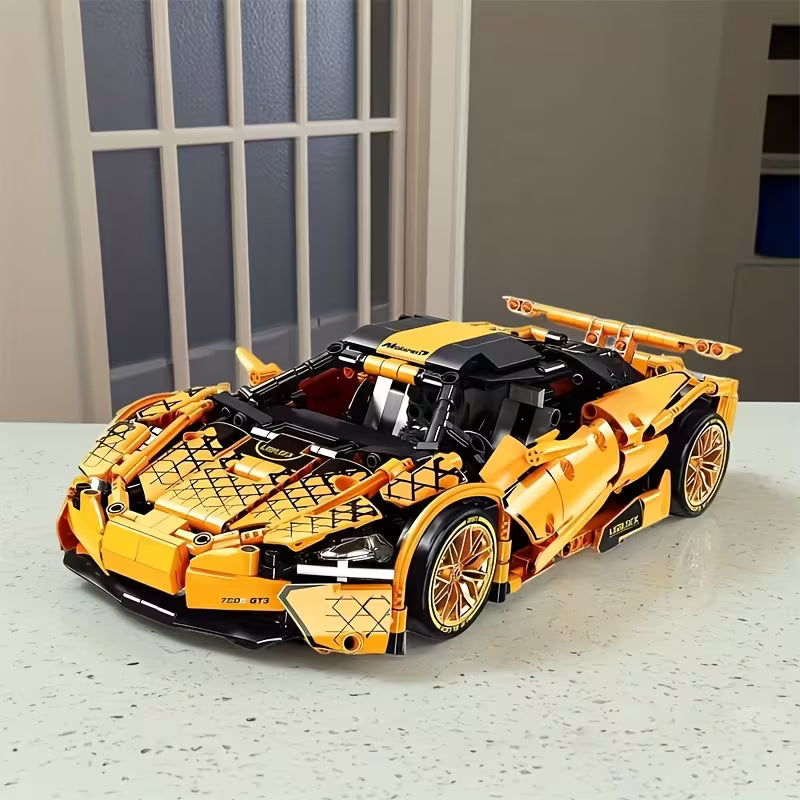 1128PCS Yellow Sports Car Building Blocks, ABS Display Model Surprise Gift for Christmas, Halloween, and Birthdays
