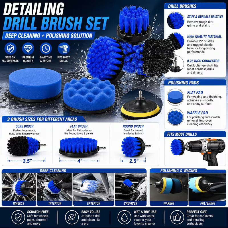 46pcs Car Cleaning & Washing Kit, Internal Detail Cleaning Kit with Handheld Vacuum, Foldable Bucket & Windshield Tool