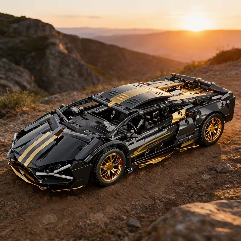 1305Pcs 1:14 Black Gold Sports Car Building Set