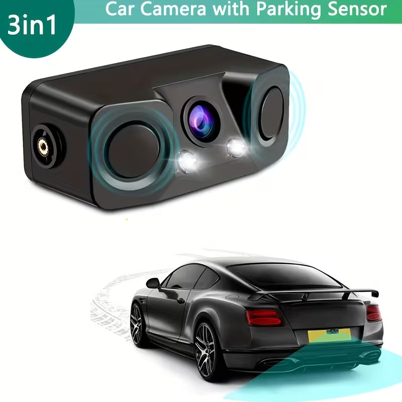 3-in-1 Backup Camera with Buzzer Alarm | Reverse Parking Camera with 2 LED Night Vision Lights | Easy-Install Vehicle Camera for Cars