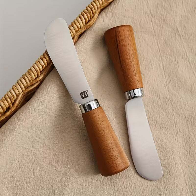 1pc Stainless Steel Wooden Handle Multifunctional Butter Knife, Spreading Cream, Cheese, Jam & Peanut Butter