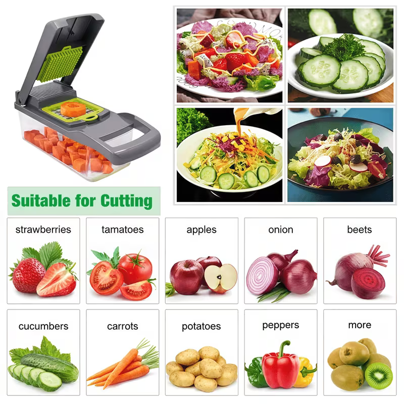 14-in-1 Multifunctional Vegetable Chopper with Colander, Manual Veggie Dicer Slicer Shredder with Hand Protector & Egg Separator