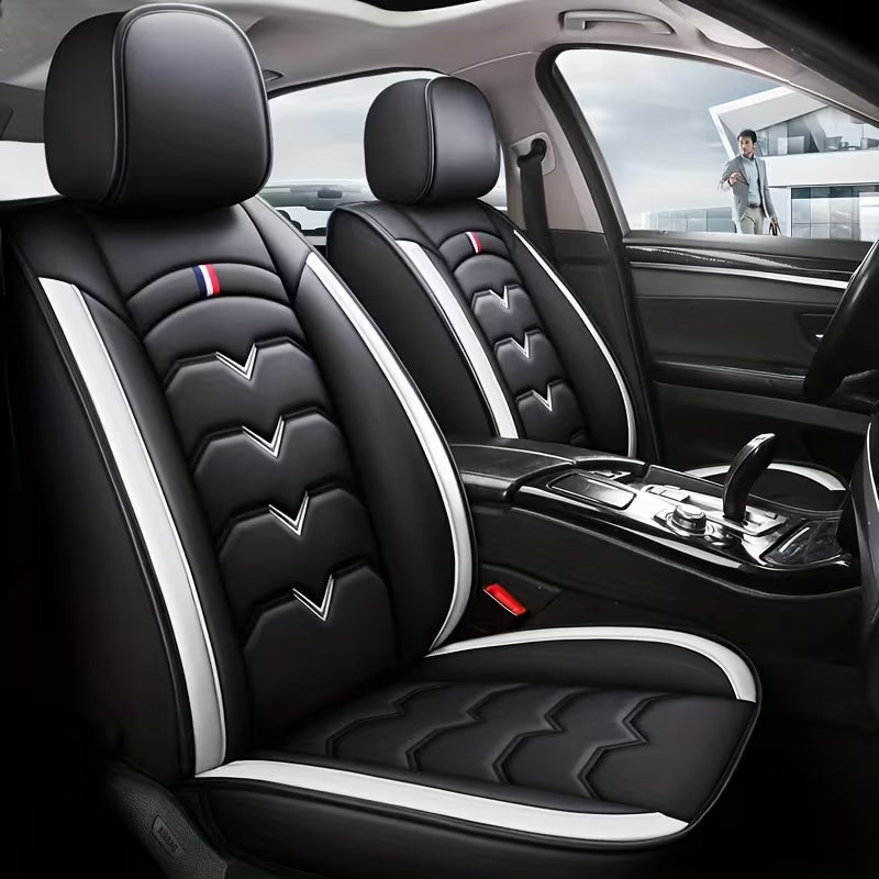 5-Seat Car Seat Cover Complete Set, Fits 95% 5-Seaters, Premium PU Leather, Breathable, All-Season Seat Protection