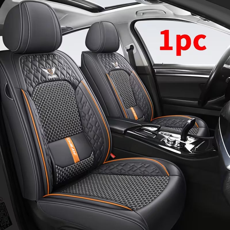 Luxury 1pc Car Single Front Seat Cover • PU Leather + Ice Silky Fiber Fabric • Driver's Seat Cover •