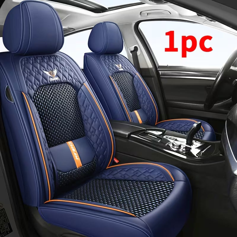 Luxury 1pc Car Single Front Seat Cover • PU Leather + Ice Silky Fiber Fabric • Driver's Seat Cover •