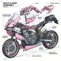 Pink Motorcycle Building Blocks, Sports Style Model Kit