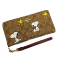 COACH x PEANUTS Long Zip around Wallet Snoopy Woodstock Khaki Signature F/S