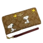 COACH x PEANUTS Long Zip around Wallet Snoopy Woodstock Khaki Signature F/S