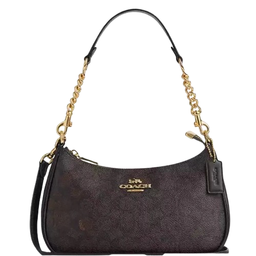 NWT COACH CA548 Teri Shoulder Bag In Signature Canvas Gold/Black Free Shipping