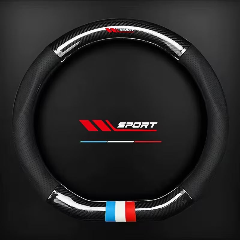 1pc Car Fiber Leather Grain Steering Wheel Cover, Sports Style Car Steering Wheel Cover Fiber Leather Grain, Non-Slip Sweat-Absorbing,