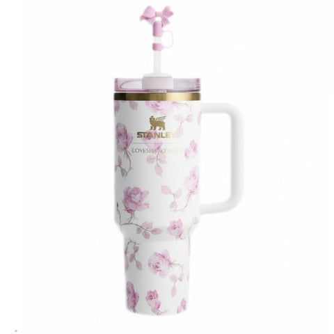Stanley 40oz Quencher Tumbler LoveShackFancy Ribbon Rosa – Gift Box Edition