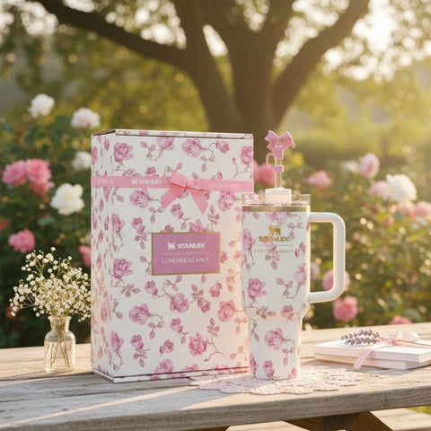 Stanley 40oz Quencher Tumbler LoveShackFancy Ribbon Rosa – Gift Box Edition