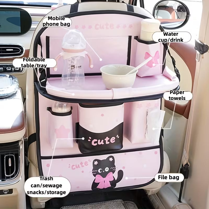 Premium Car Seat Back Kick Mat - The Ultimate Travel Organizer Companion for Women, Featuring Foldable Table, Tissue Box,