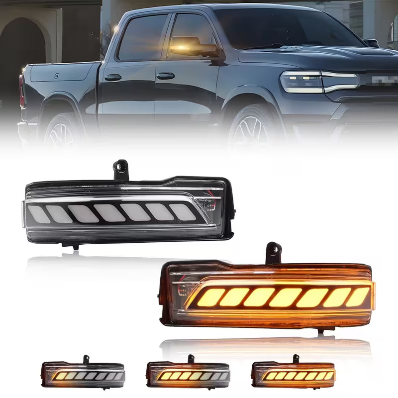 2pcs Smoked/Clear/Amber Lens Front Side Mirror Cap Lights Turn Signal Light Turn Warning Light Daytime Running Light DRL Light with Full Dynamic Sequential Blink Amber LED for 2019 2020