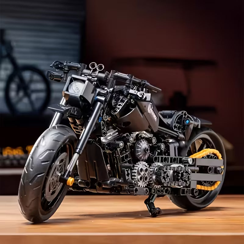 2026 Cool Black Motorcycle Model Building Kit, Durable ABS Plastic Material, Home/Office/Desktop Decoration, 3D Block Toy