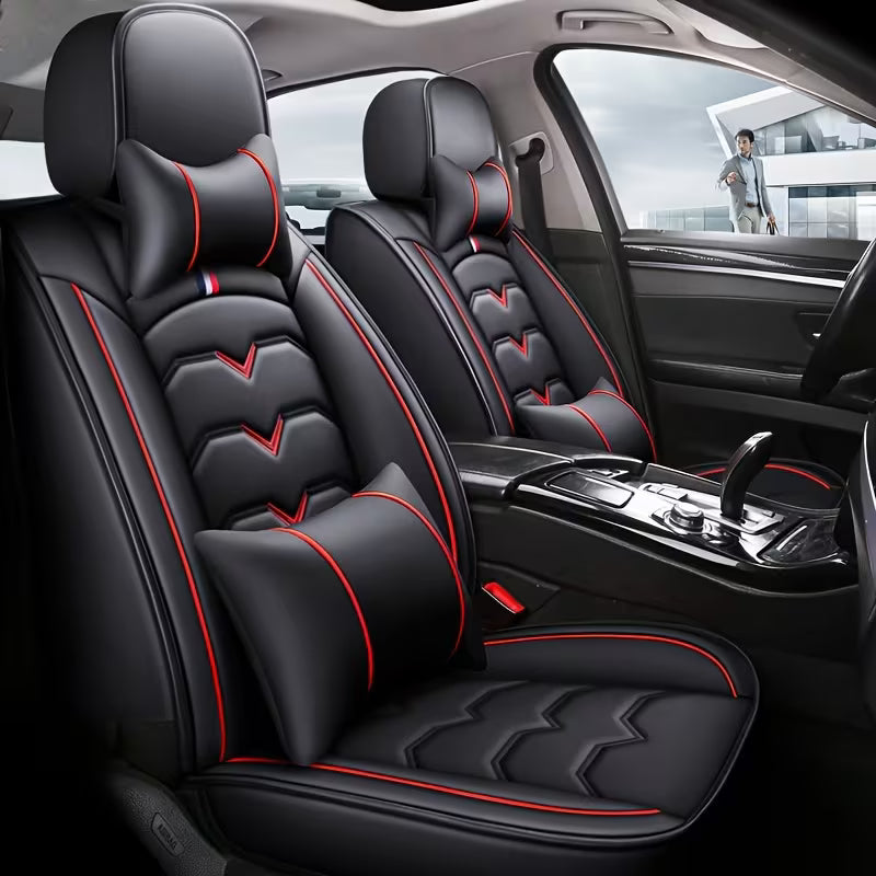 5-Seat Car Seat Cover Complete Set, Fits 95% 5-Seaters, Premium PU Leather, Breathable, All-Season Seat Protection