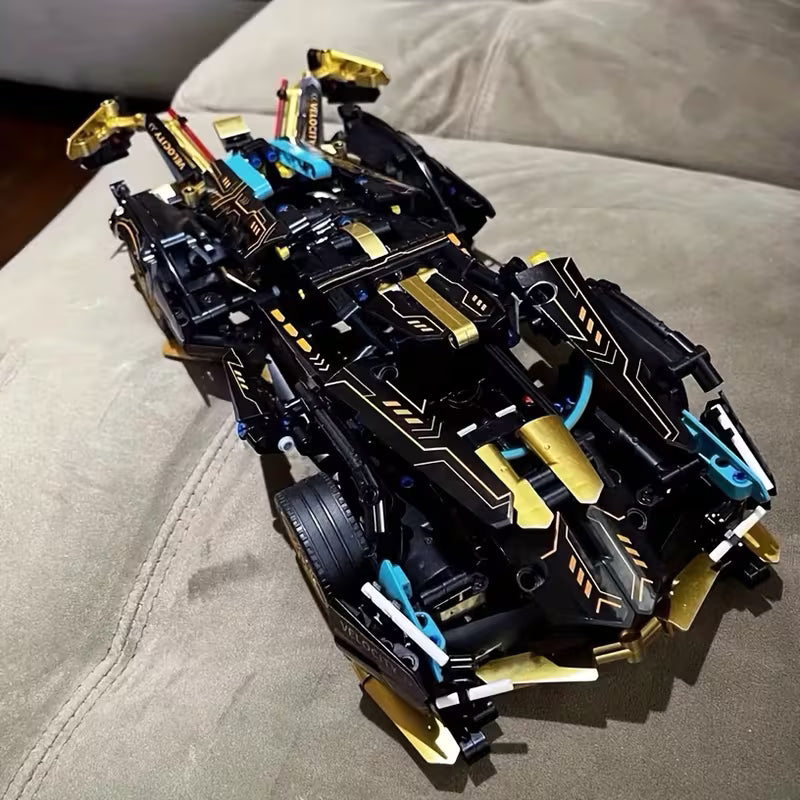 1280+pcs Black Super Sports Car Building Block Model Cool Desktop Ornament Decoration Display Exquisite Halloween/Christmas/Birthday Gift