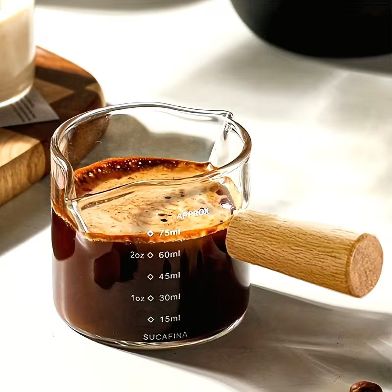 SHAON Double-Mouthed Woodballs Coffee Cup, 100ml/3.5oz Double-Graduated Measuring Cup, Pointed Coffee Cup, Milk Foam Pot