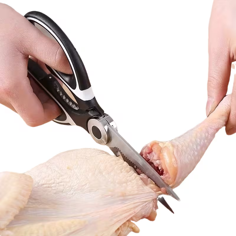 1pc Durable Stainless Steel Kitchen Scissors, Multi-Functional Food Scissors for Fish, BBQ & Bone Cutting, Sharp Blades, Ergonomic Handle